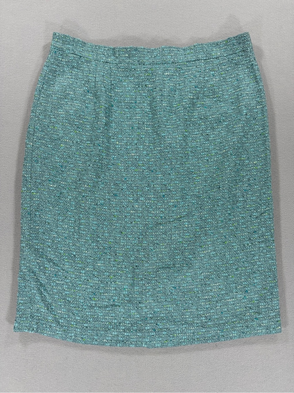 Louis Feraud Aqua Blue Teal Tweed Pencil Skirt Silk Wool Blend Lined Size 16